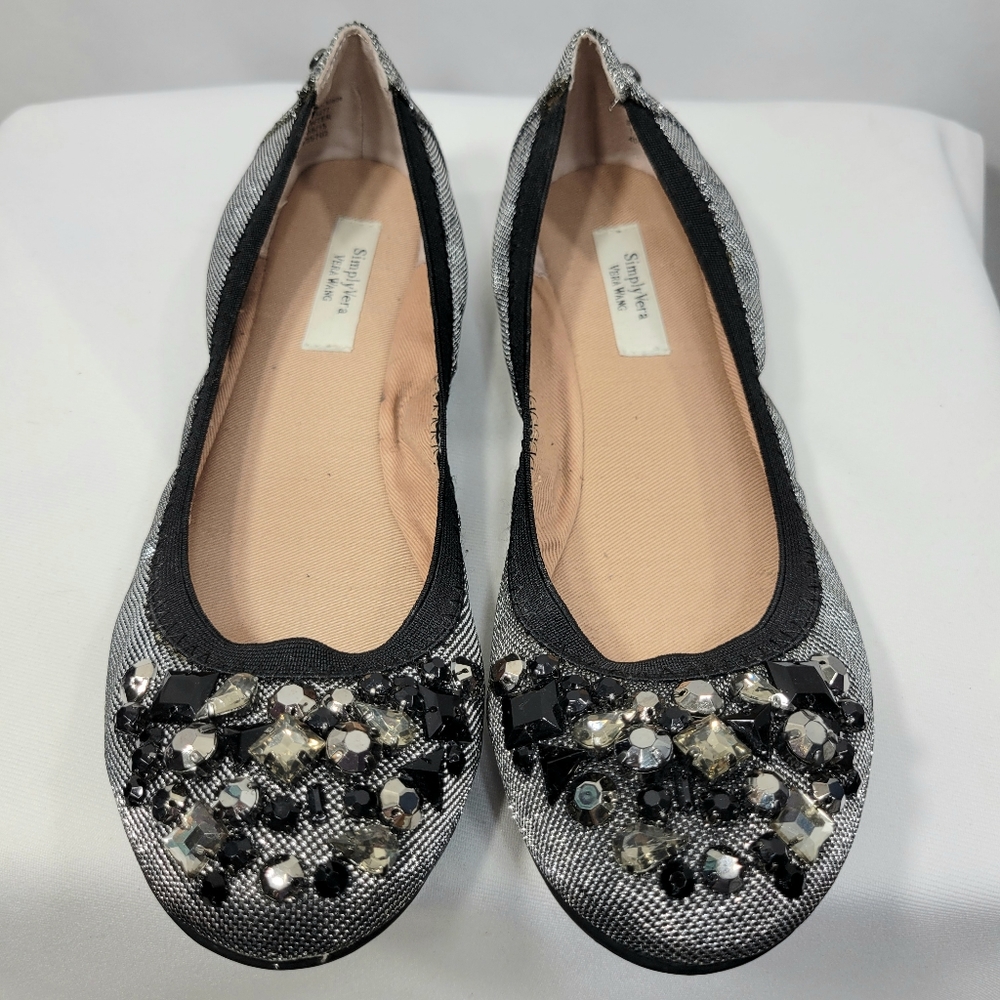 Simply Vera Vera Wang Pewter Bead Accent Ballet Flats Size 6.5 M